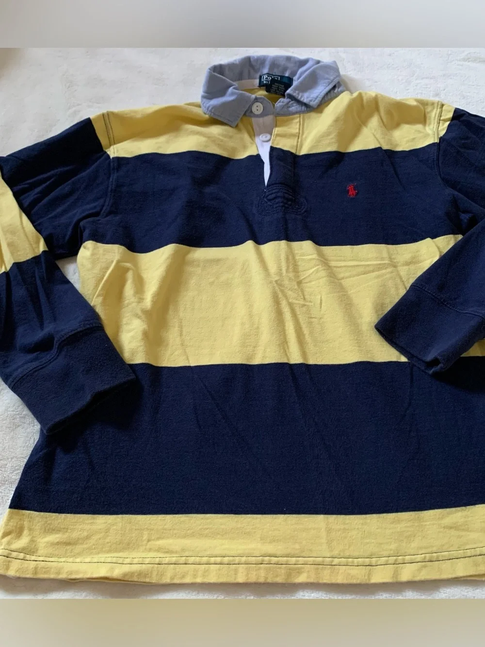 Ralph Lauren Cotton Navy and Yellow Striped Rugby Polo Size 12/14